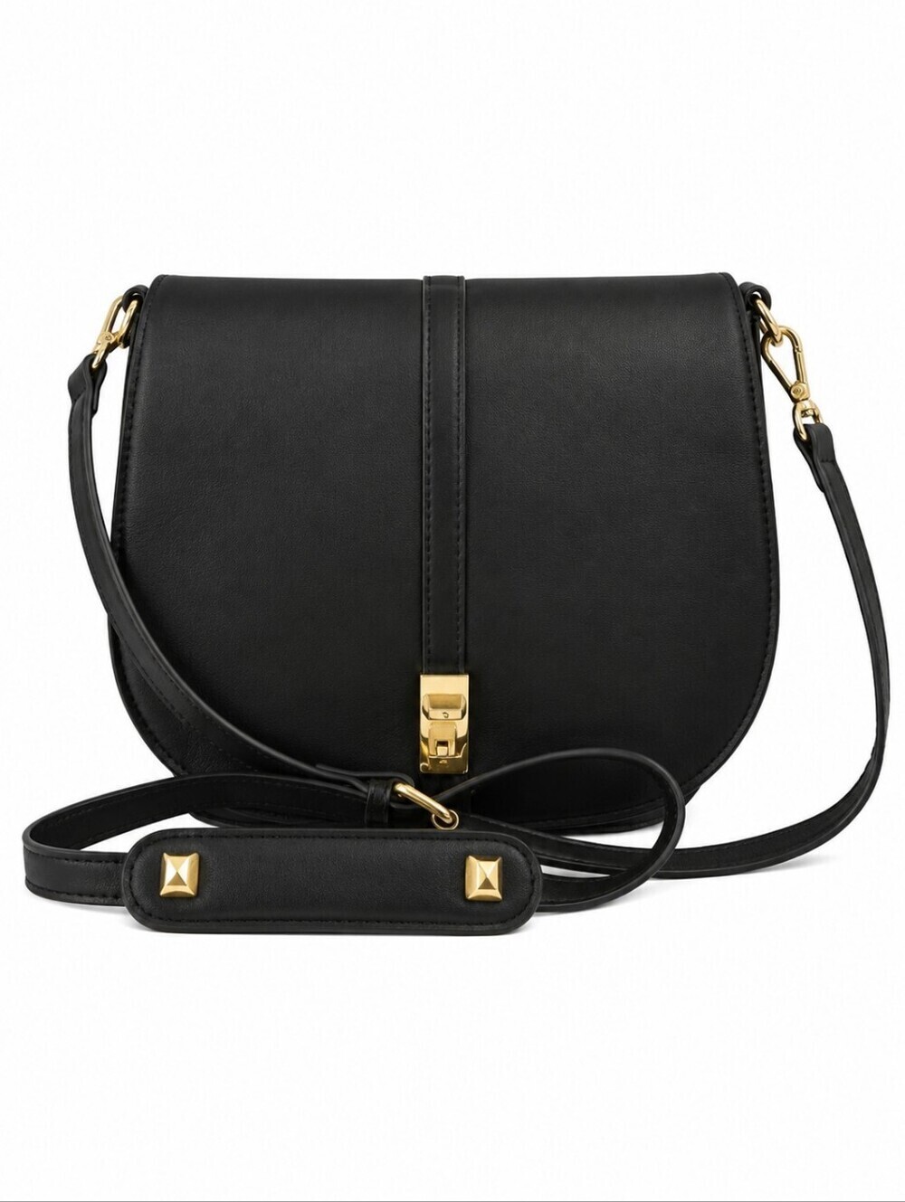 ADRIENNE VITTADINI Black Leather Saddle Crossbody Bag